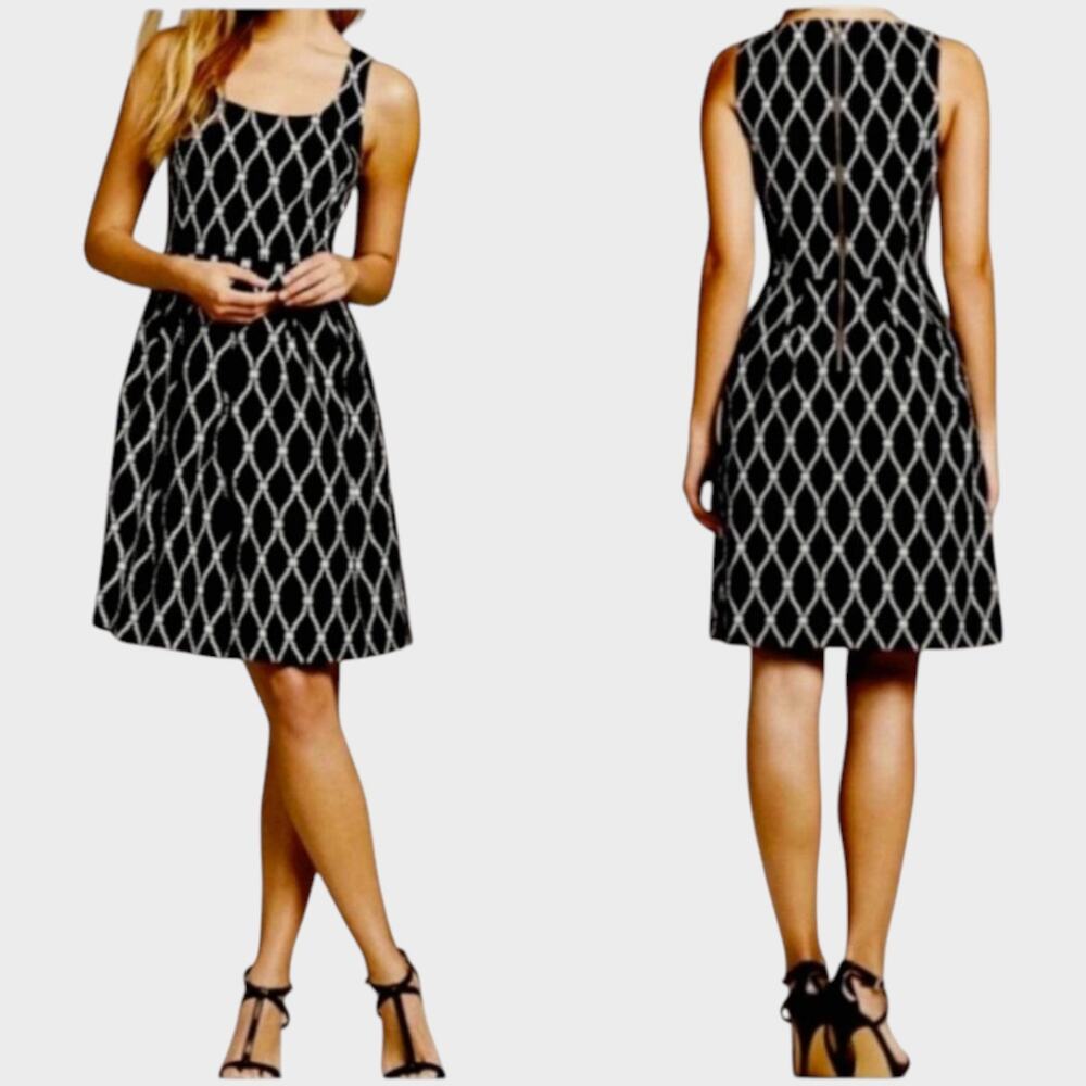 Banana Republic Womens Size 14 Dress Black Sleeveless Nautical Rope Print